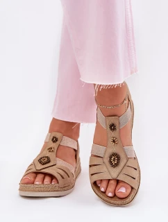 Sandały Damskie Na Koturnie Z Ozdobami Inblu RV000015 Beżowe