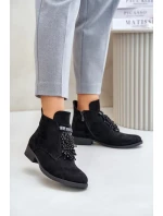 Zateplená nízka členková obuv s ozdobou na zips S.Barski Black