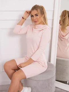 Šaty s kapucňou a vreckami púdrovo ružové