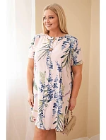 Dámske plus veľkosť viskózové šaty s krátkymi rukávmi a výstrihom na gombíky Powder Pink