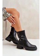 Botki Damskie Eko Skórzane Na Zamek Z Ozdobnymi Detalami Czarne Reritha
