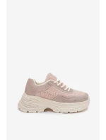 Sneakersy Damskie Z Cyrkoniami I Futerkiem Typu Baranek Jasnobeżowe Zarika