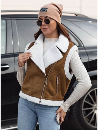 Dámska semišová vesta s ovčou kožušinou WOOLZIP camel FashionStreet TY4741