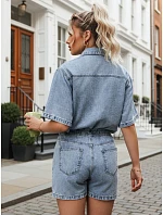 Dámska súprava s džínsovou košeľou a šortkami, svetlo modrá, FashionStreet AY1206