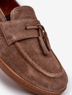 Męskie Zamszowe Loafersy Półbuty Zazoo 1566 Brązowe