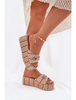 Klapki Damskie Na Koturnie Z Plecionką I Ozdobą Multikolor Isolene