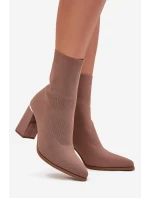 Materiałowe Wsuwane Botki Damskie Na Słupku Beżowe Virelle