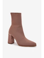 Materiałowe Wsuwane Botki Damskie Na Słupku Beżowe Virelle