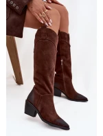 Kozaki Kowbojki Damskie Na Obcasie Z Naturalnego Zamszu Artiker 57C0230 Brązowe