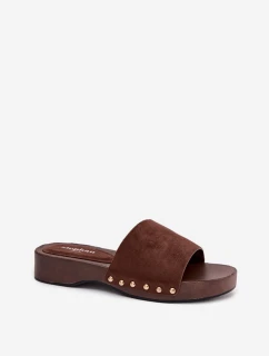 Dámské žabky se zlatými přezkami čokoládové Ferinna