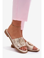 Dámské žabky s ozdobným detailem Ploché podpatky KV61-6034 Zlaté