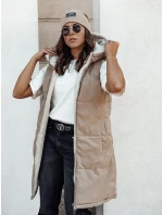 COSYVIVA dámska dlhá prešívaná vesta s kapucňou béžová FashionStreet TY4602