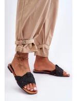 Damskie Materiałowe Klapki Czarne Aversa