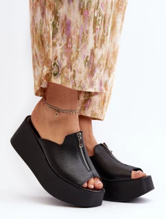 Zazoo 2916 Damskie Klapki Na Masywnej Platformie Z Suwakiem Czarne