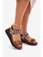 Sandały Damskie Na Koturnie Panterka I Zebra Brązowe Monera