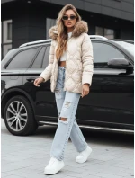 Dámska zimná bunda s kožušinou ecru FashionStreet TY5513 Dámska zimná bunda s kožušinou ecru FashionStreet TY5513