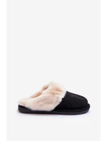 Damskie Papcie Klapki z Futerkiem Czarne Pinky