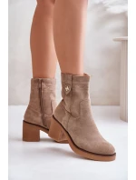 Ocieplane Botki Damskie Na Obcasie Słupku Beżowe Vailia