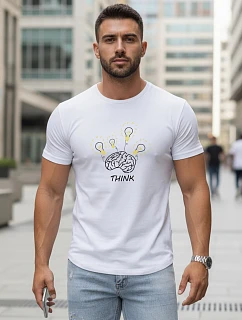 Pánske bavlnené tričko s originálnym potlačou, biele, FashionStreet NX0149R