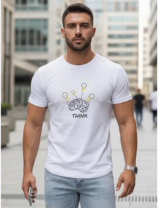Pánske bavlnené tričko s originálnym potlačou, biele, FashionStreet NX0149R