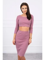 Súprava blúzky a sukne tmavo ružová