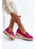 Zazoo 3429/W Damskie Zamszowe Mokasyny Z Ozdobą Fuksja