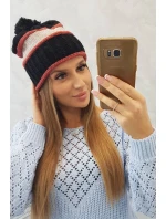 Dámska čiapka Kinga K297 čierna+tmavo ružová+béžová