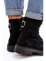 Damskie Botki Workery Na Suwak Czarne Ninsuni