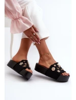 Klapki Damskie Na Platformie Z Przypinkami Czarne Zranesia