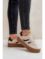 Zazoo N1176 Zamszowe Sneakersy Na Platformie Beżowe