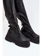 Kozaki Damskie Za Kolano Na Masywnej Platformie Czarne Erisna