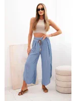 Dámske viskózové nohavice s rozparkom na nohaviciach denim