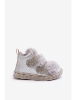 Skórzane Dziecięce Śniegowce Ocieplane Srebrne Leela