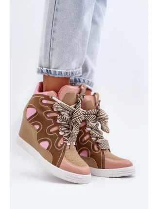 Damskie Sneakersy Na Koturnie Różowe Leoppa