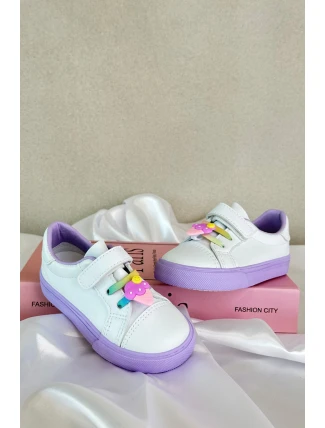 Dziecięce Sneakersy Trampki Z Przypinką Biało-Fioletowe Pennyn