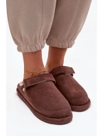 Kapcie Damskie Z Paskiem Ocieplane Futerkiem Czekoladowe Rilena