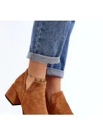 Dámske členkové topánky so stĺpovým podpätkom UK11P Brown Camel - Seastar