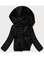 Čierna dámska prešívaná bunda s kapucňou (B0123-1)