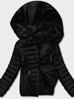 Čierna dámska prešívaná bunda s kapucňou (B0123-1)