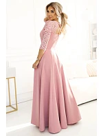 Dámske dlhé čipkované šaty 309-13 AMBER powder pink - Numoco Dámske dlhé čipkované šaty 309-13 AMBER powder pink - Numoco