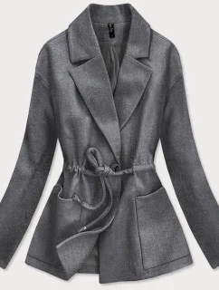 Voľný krátky dámsky kabát v grafitovej farbe (2727)