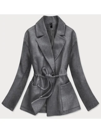 Voľný krátky dámsky kabát v grafitovej farbe (2727) Voľný krátky dámsky kabát v grafitovej farbe (2727)