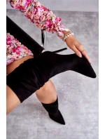 Damskie Marszczone Botki Kozaki Czarne Laguna