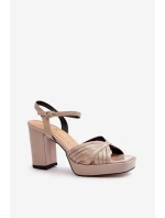 Lakierowane Sandały Damskie Na Słupku Beżowe D&A MR38-668
