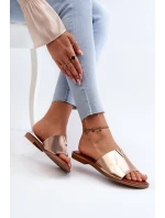 Klapki Damskie Eko Skórzane Na Płaskim Obcasie Złote Maliha