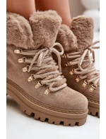 Sznurowane Trapery Damskie Z Futerkiem Ciemnobeżowe Vaminia