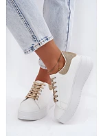 Dámské tenisky na platformě z imitace kůže bílo-zlaté se třpytkami Calinae