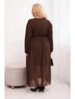 Dámske Plus veľkosť dlhý rukáv skladaný viskózové sukne Brown Dámske Plus veľkosť dlhý rukáv skladaný viskózové sukne Brown