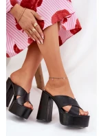 Klapki Damskie Na Platformie I Słupku Czarne Lenobos
