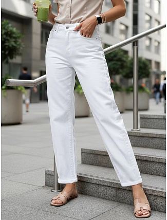 Dámske biele džínsy s vysokým pásom a balónovým strihom FashionStreet UY2943
